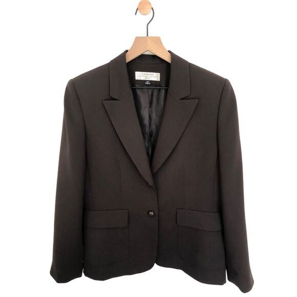 Women's Tahari Arthur S. Levine Brown Lined Blazer One button Sz 12P - Picture 1 of 5